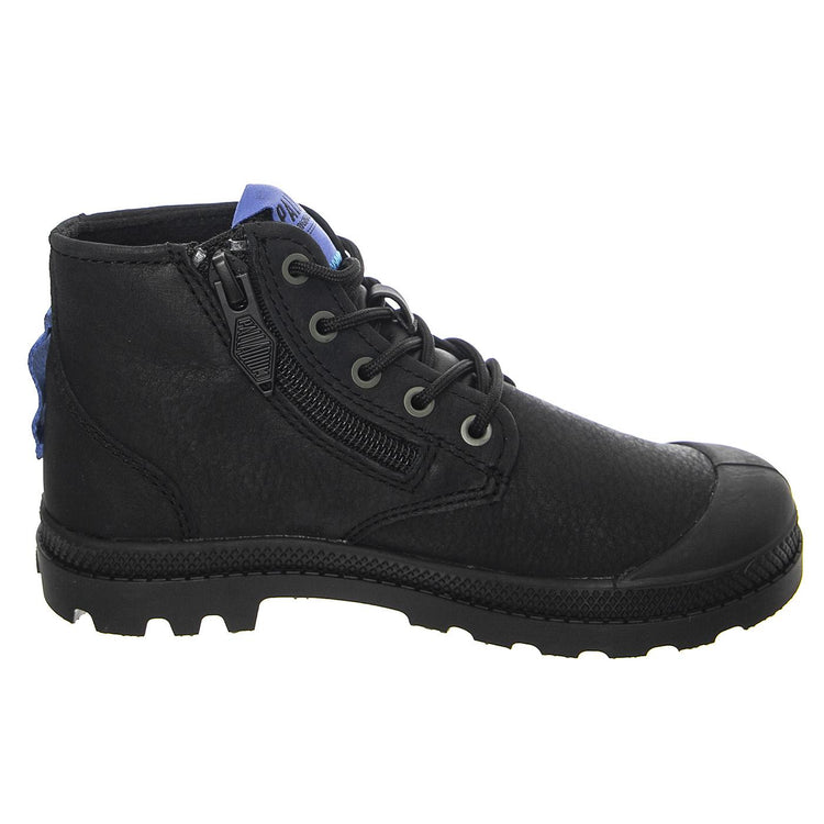 Pampa Supply  Lth Black / Black - Scarpe Stringate Profilo Alto Bambino Nere PAK58366-001-M  PALLADIUM 