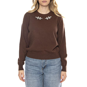 Jersey Punto con Aplique Joya -- Maglione Donna Marrone 53W/10708 Marrón WILD PONY 
