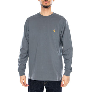 L/S Chase T-Shirt Cozy Blue / Gold - Maglietta Girocollo Maniche Lunghe Uomo Blu I026392 3LPXX CARHARTT WIP 