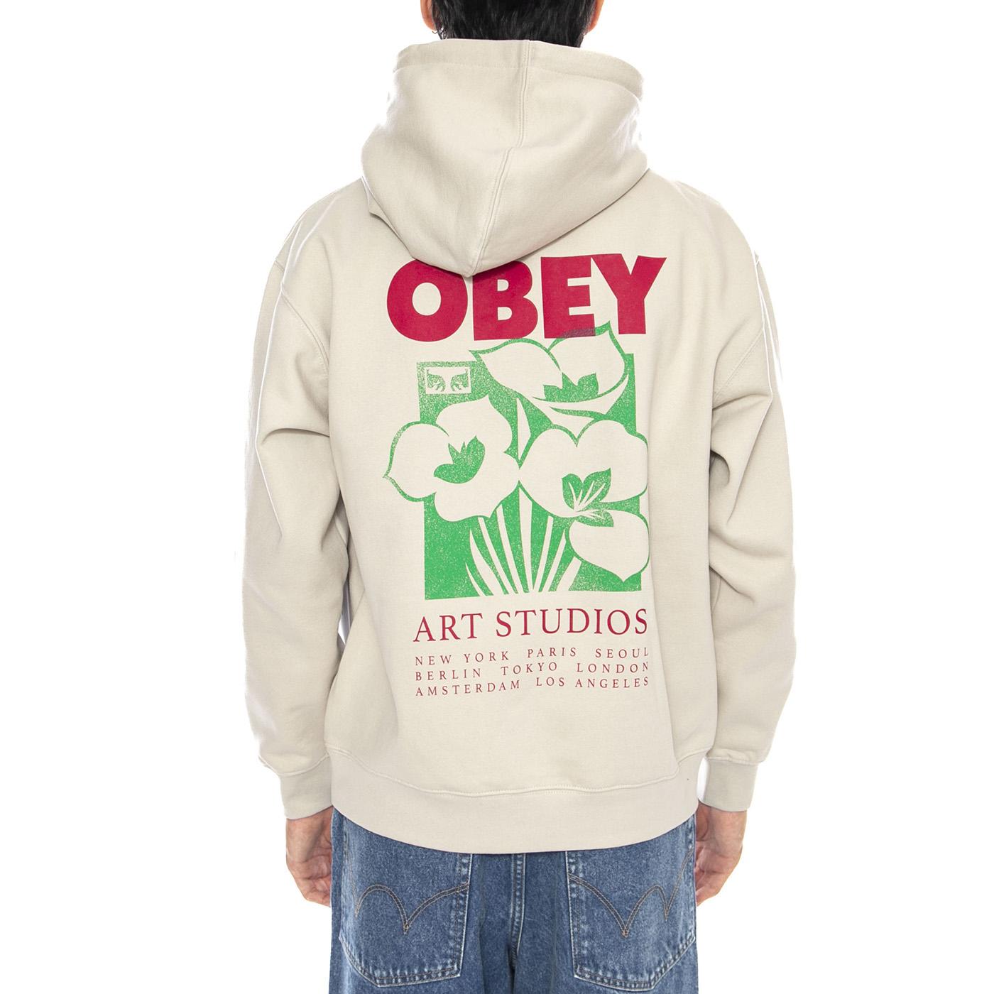 OBEY Art Studio Flowers Fleece Moonstruck - Felpa con Cappuccio Uomo Beige 112844234 MNS OBEY 
