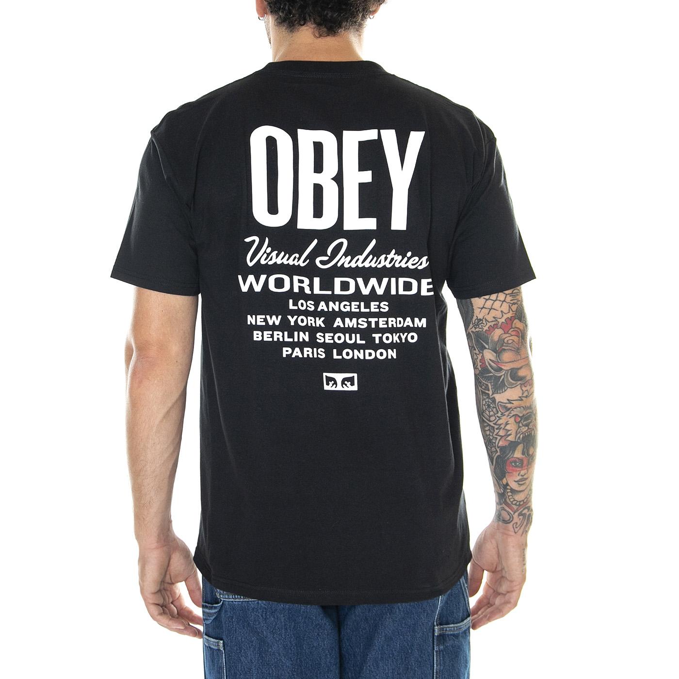 Obey Visual Ind. Worldwide Classic Tee Black - Maglietta Girocollo Uomo Nera 165263541-BLK  OBEY 