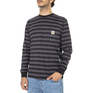 L/S Merrick Pocket T-Shirt Merrick Stripe, Soot / Artichoke - Maglietta Girocollo Maniche Lunghe Uomo Multicolore I030784-0YPXX  CARHARTT WIP 