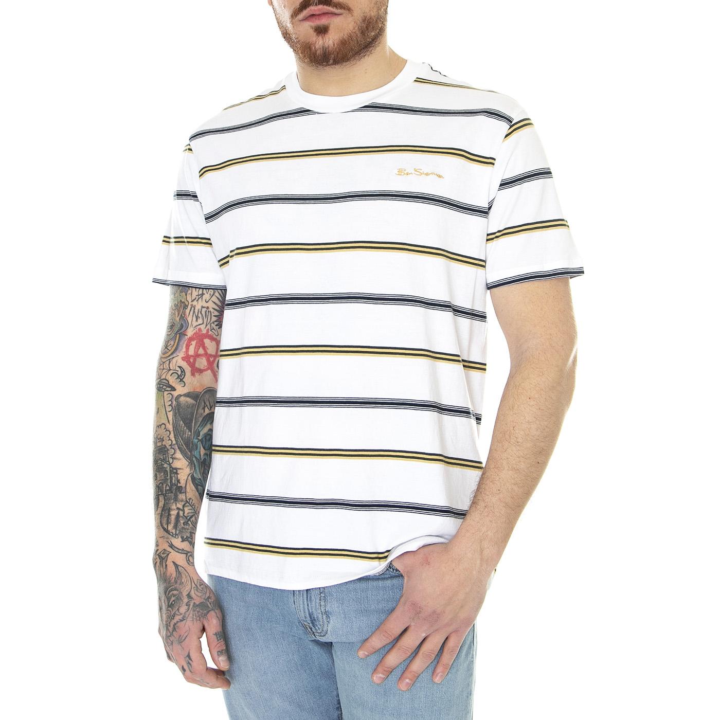 Collegiate Stripe Tee White - Maglietta Girocollo Uomo Bianca / Multicolore 63359-010  BEN SHERMAN 
