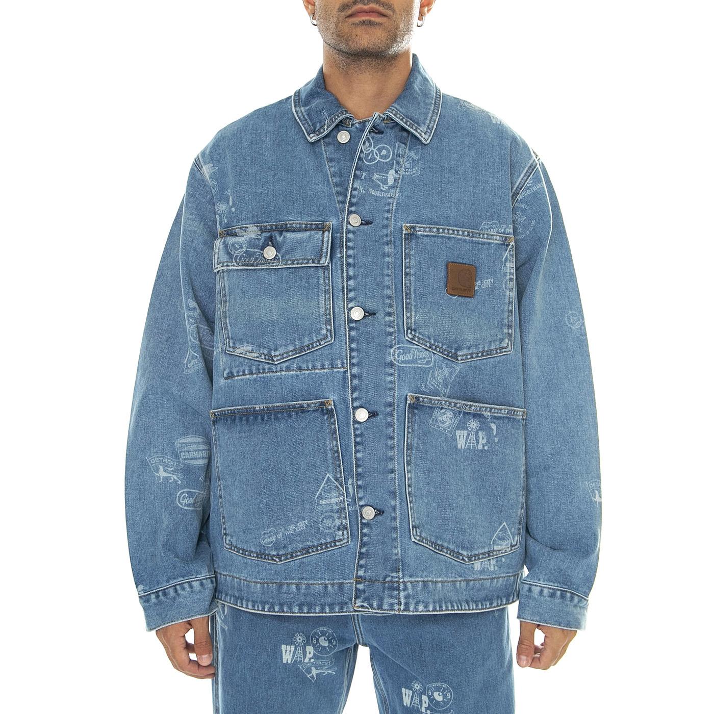 Stamp Jacket Stamp Print, Blue bleached - Giacca Denima Jeans Uomo Blu I033743.2LN35  CARHARTT WIP 