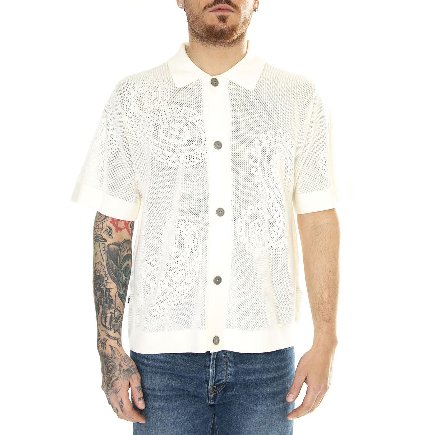 Tear Drop Open Knit Shirt Unbleached - Camicia Maniche Corte Uomo Bianca 151000080-UBL  OBEY 