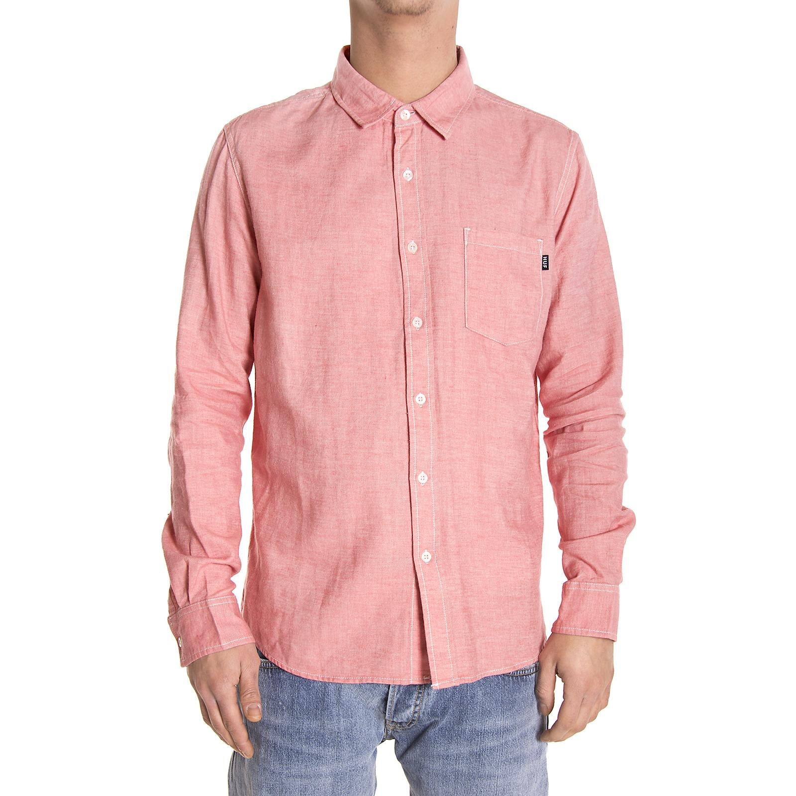 COURSE L/S CHAMBRAY SHIRT BU00001-PINK  HUF 