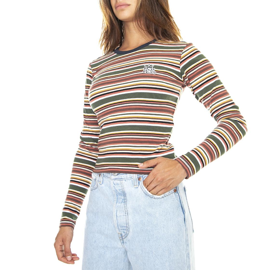 Crown Stripe Jersey L/S Top Brick - Maglietta Girocollo Maniche Lunghe Donna Multicolore WKN0060-BRICK  HUF 
