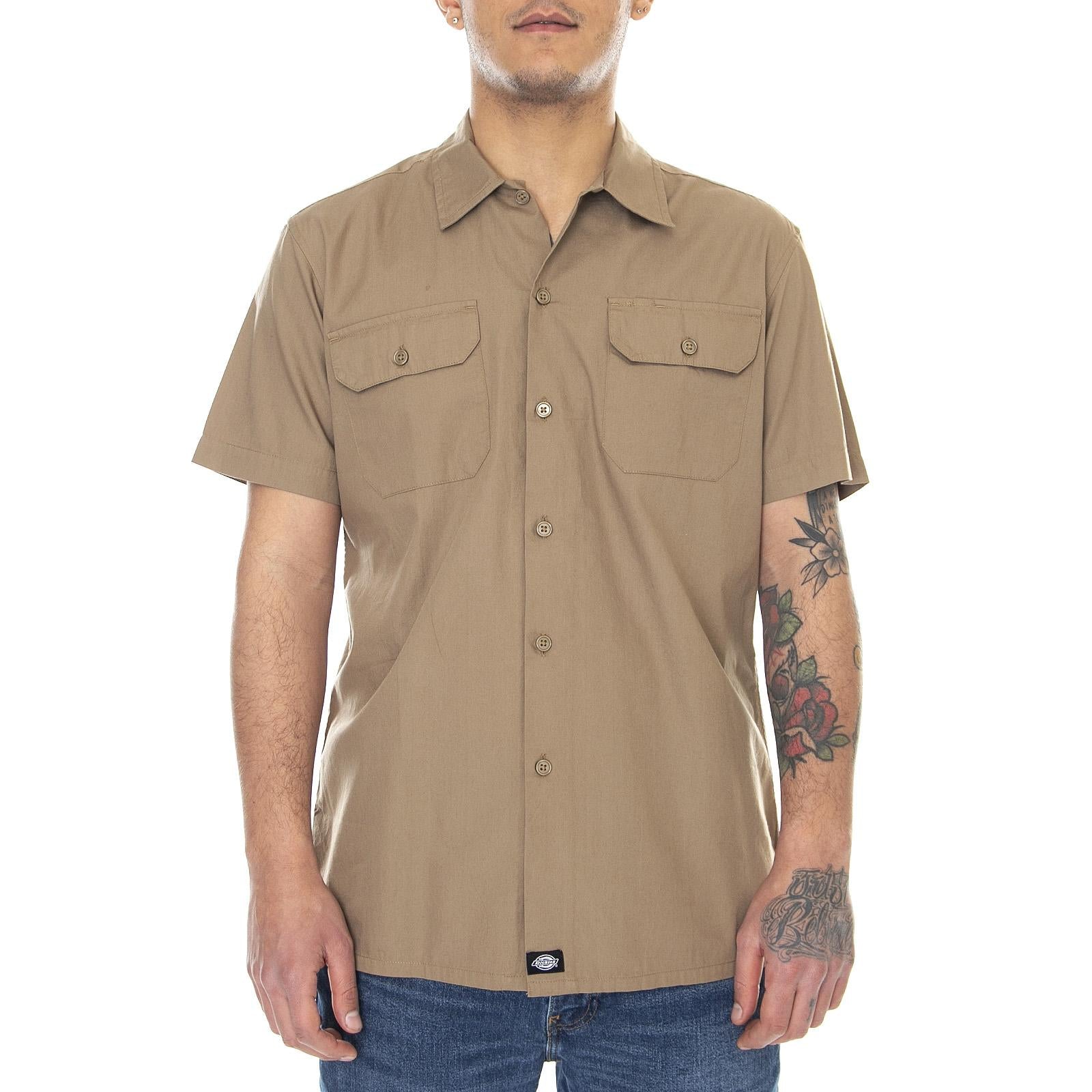 Mens Talpa Short-Sleeve Shirt - Khaki - Camicia Maniche Corte Uomo Marrone 05 200314-KH . DICKIES 