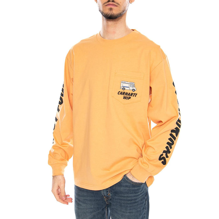 L/S Cold Drinks T-Shirt Gentle Orange - Maglietta Girocollo Maniche Lunghe Uomo Arancione I036216 3IAXX CARHARTT WIP 