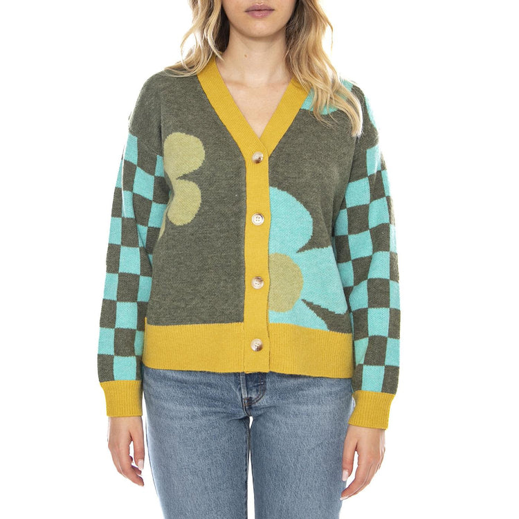 Knitted Cardigans 527 Khaki Flowe - Cardigan Donna Multicolore MD'M 3.51.210.11 . MD'M 