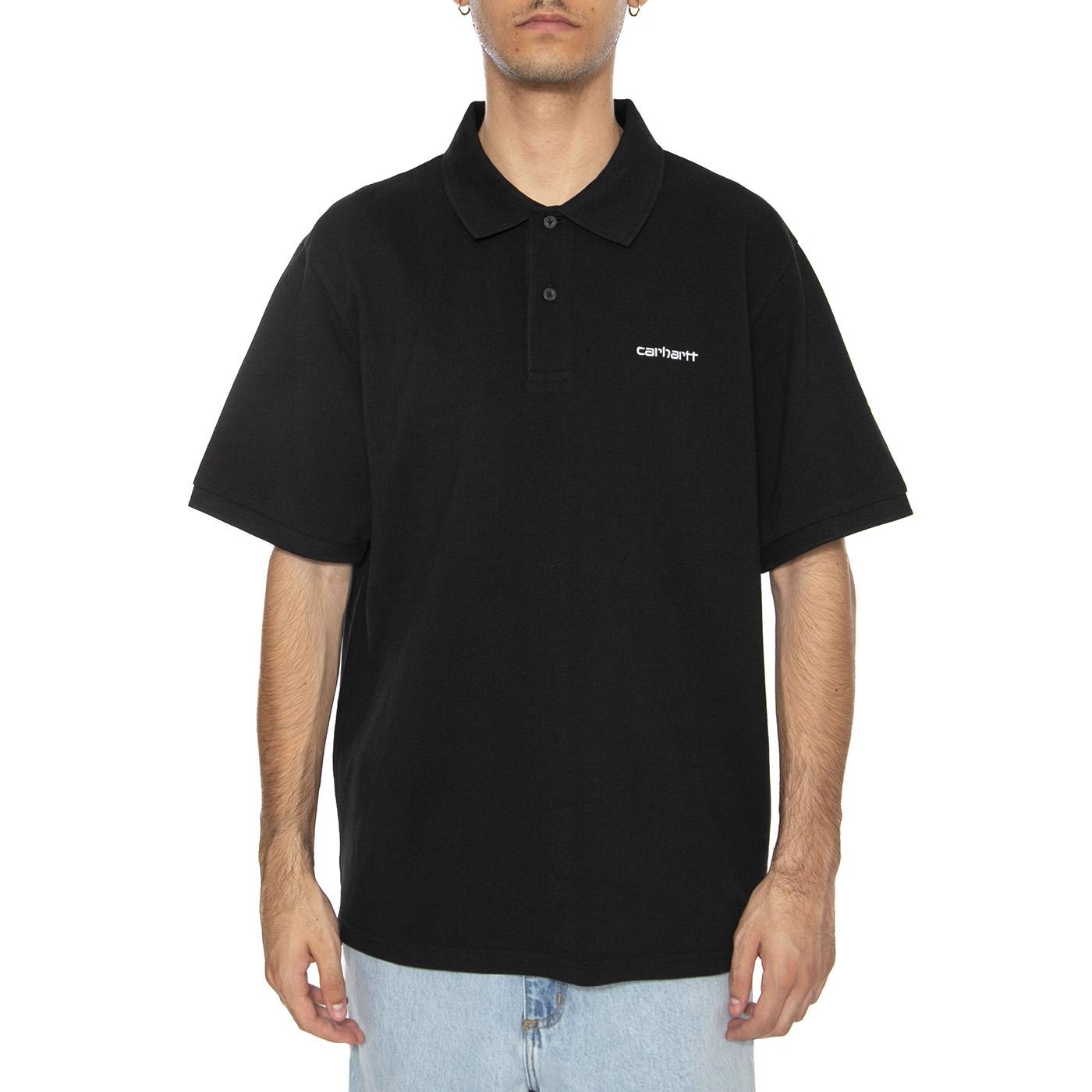 S/S Carhartt Script Polo Black / White - Polo Uomo Nera I035231.0D2XX  CARHARTT WIP 