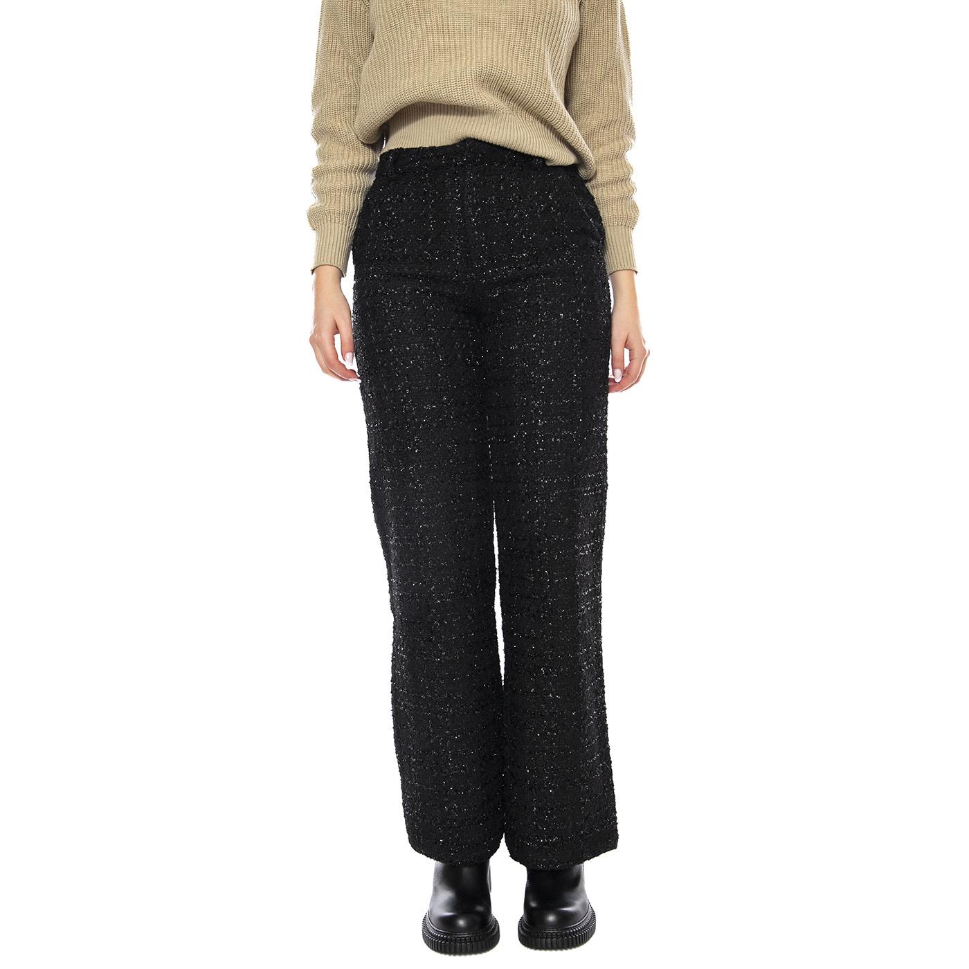 Pantalón Recto Tweed -- Pantaloni Donna Neri 53W/11250 Negro WILD PONY 