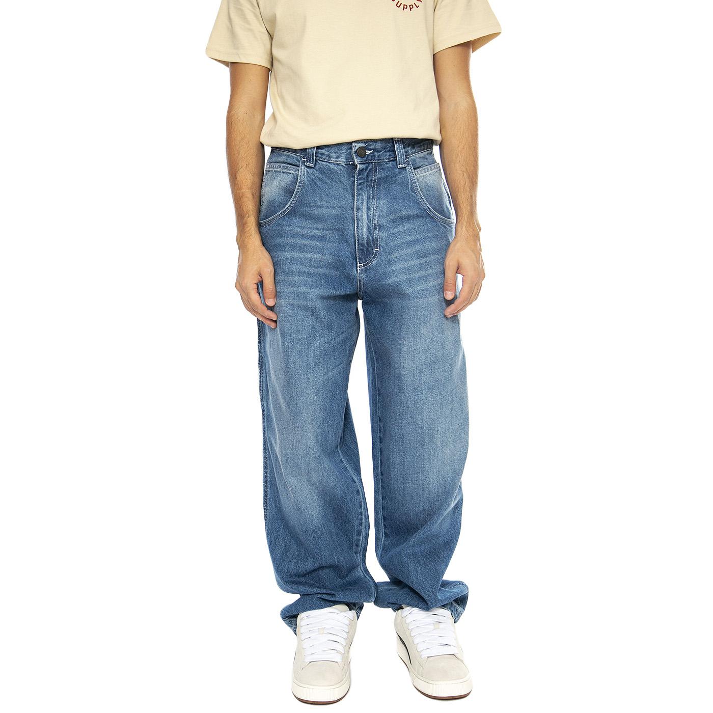 R-Bianco Alonato Used White - Pantaloni Denim Jeans Uomo Blu DENIMBLUE-660  BLUESKIN 