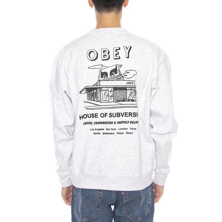 OBEY House of Subversion Fleece Heather Grey -- Felpa Girocollo Uomo Grigia 112864195 HEA OBEY 