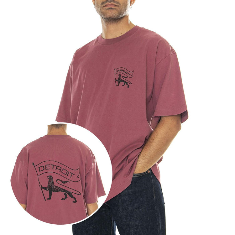 S/S Stamp T-Shirt Dusty Fuchsia / Black stone washed - Maglietta Girocollo Uomo Bordeaux I033670.2B006  CARHARTT WIP 