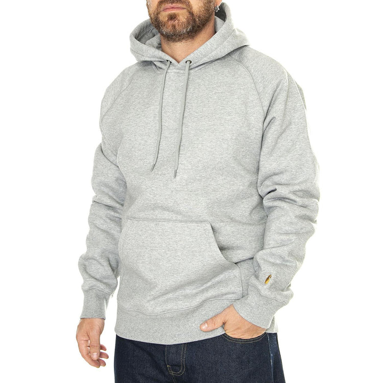 Hooded Chase Sweat Grey Heather / Gold - Felpa con Cappuccio Uomo Grigia I033661.00MXX  CARHARTT WIP 