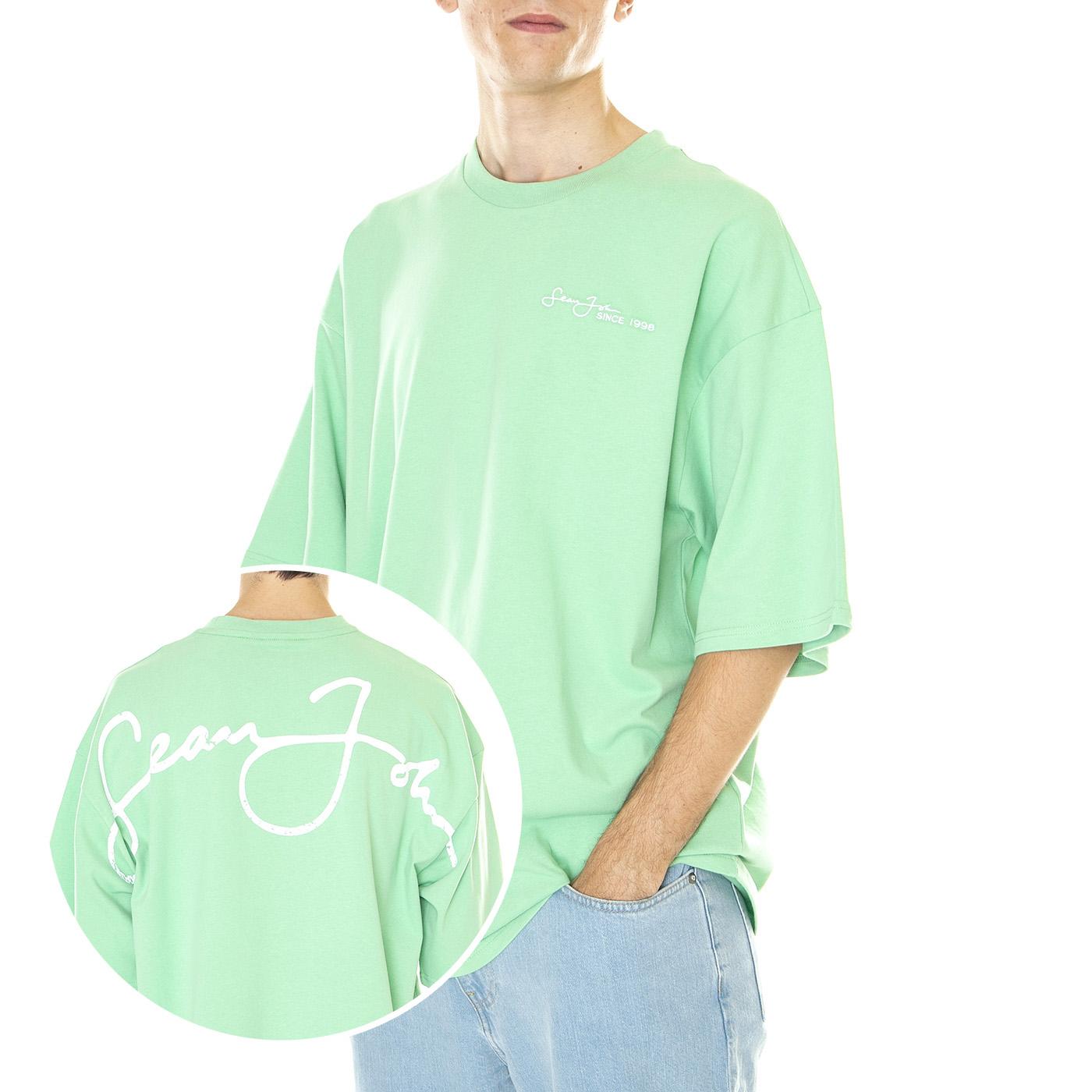 M' SJ Script Logo Backprint Peached Tee Green - Maglietta Girocollo Uomo Verde 6037514/231-00  SEAN JOHN 