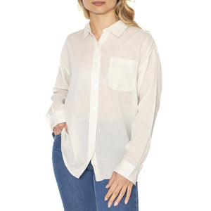 Blythe Sheer Stripe Shirt LS Azurine Multi - Camicia Donna Bianca 281200139-AZR  OBEY 