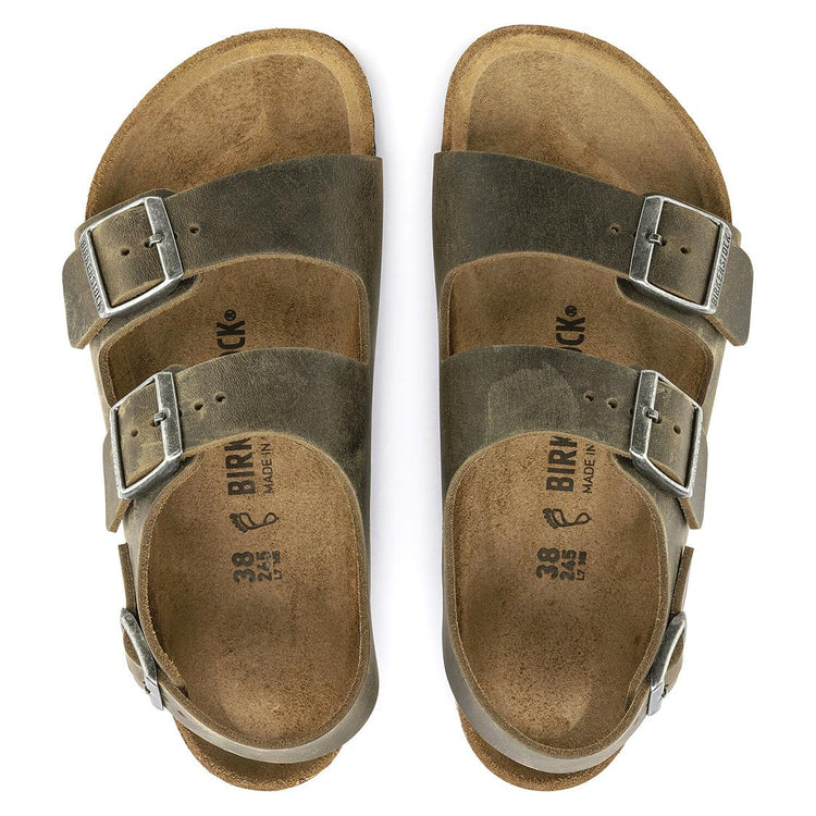 Milano Faded Khaki, Oiled Leather - Sandali Uomo / Donna Verdi - Calzata Regolare 1019454  BIRKENSTOCK 