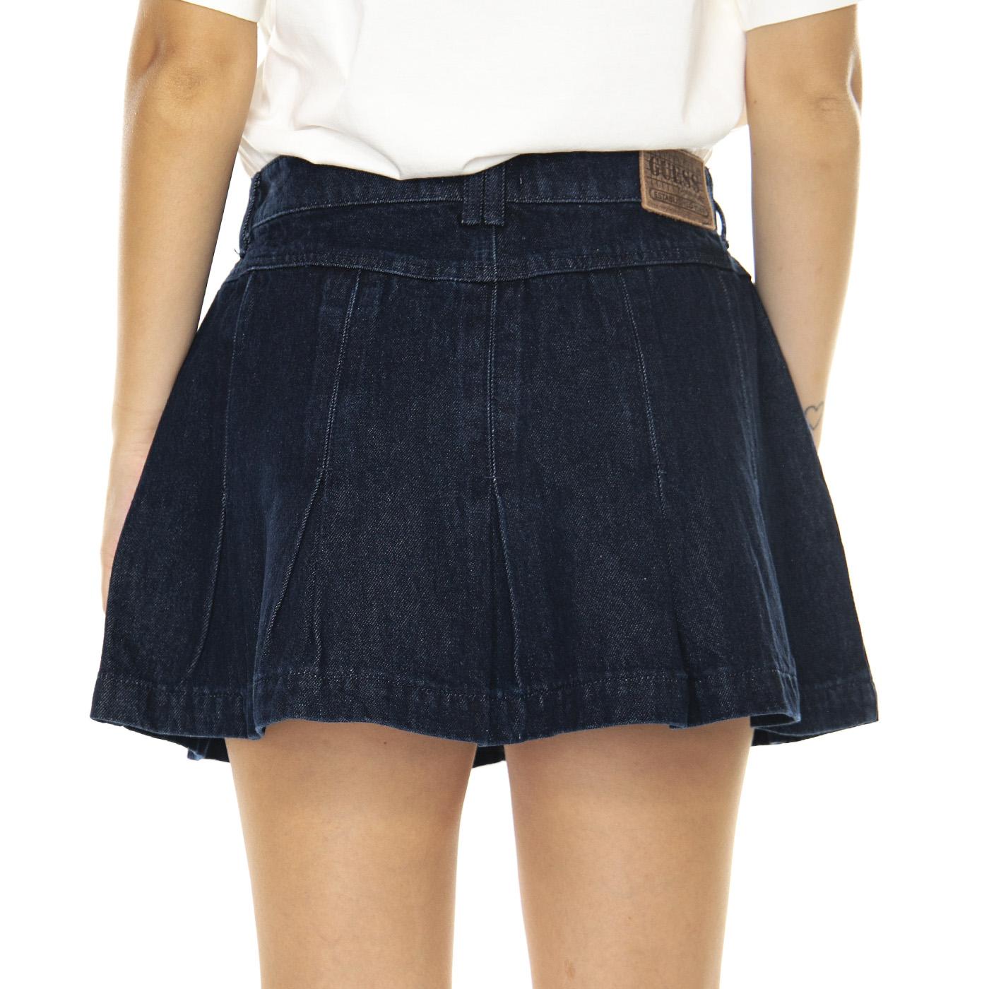 Go Pleated Denim Tennis Skirt Dark Wash - Gonna Corta Blu W3YG15D4XY0-FB08  GUESS ORIGINALS 