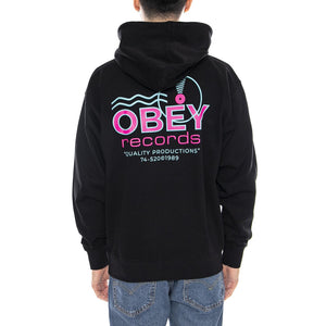 Obey Records Sound Waves Fleece Black -- Felpa con Cappuccio Uomo Nera 117464050 BLK OBEY 