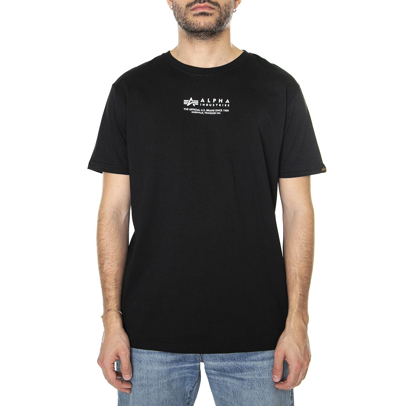 M' Alpha Wording Tee Black - Maglietta Girocollo Uomo Nera 108501-03  ALPHA INDUSTRIES 