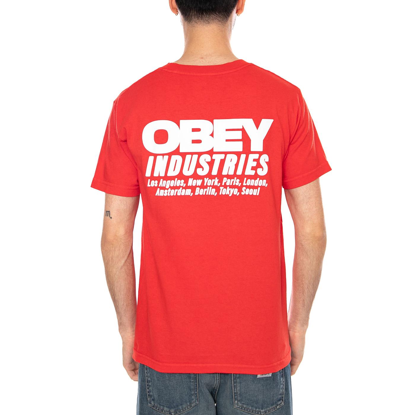 OBEY INDUSTRIES TEE PIGMENT FIERY RED - Maglietta Girocollo Uomo Rossa 167924336 FYR OBEY 