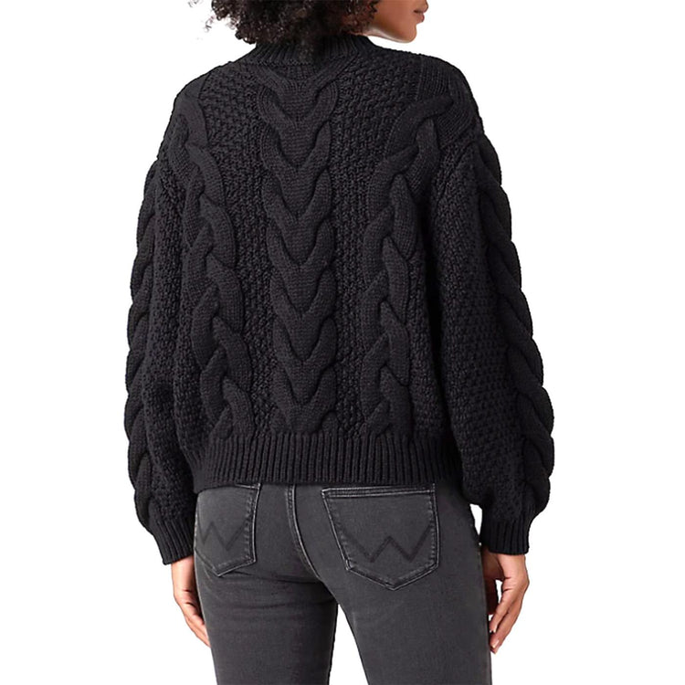 Crewneck Cable Knit Black Sweater - Maglione Girgocollo Donna Nero W8N2RA100  WRANGLER 