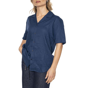 Blue Night Hemp Jules Shirt Blue - Camicia Maniche Corte Donna Blu MSH00209-BLUE  THINKING 