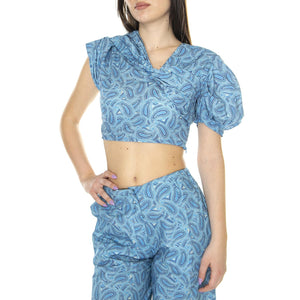 W' Crop Top Asimetrico con Estampado Paisley - Top Donna Blu / Multicolore 31W/41232  WILD PONY 