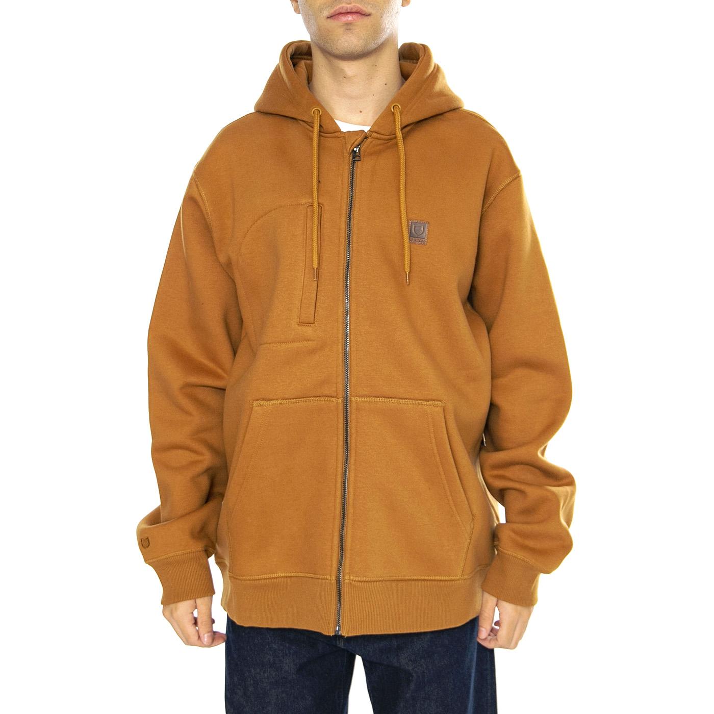 Builders Fleece FZ Hood Golden Brown - Felpa con Cappuccio Uomo Marrone 22517-GLDBN  BRIXTON 