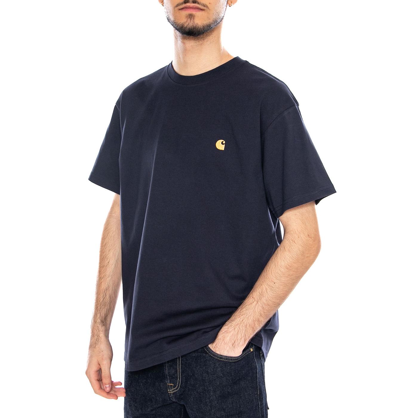S/S Chase T-Shirt Dark Navy / Gold - Maglietta Girocollo Uomo Blu I026391 00HXX CARHARTT WIP 