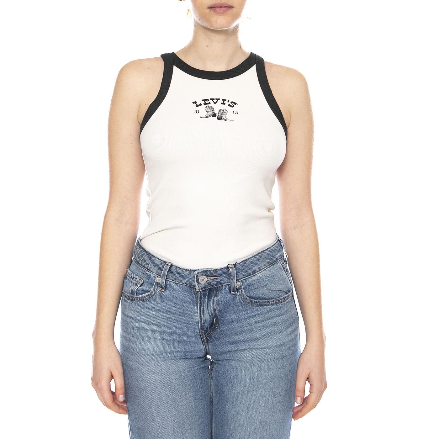 GR Essential Racer Tank - Archival Boots Sugar Swizzle / Pirate Black - Canotta Donna Bianca 003QP 0010 LEVIS 