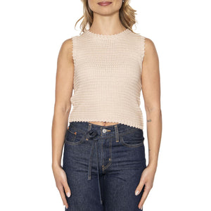 Top de Punto Textura Waffle Blanco Beige Top - Top Donna Beige 51W/10602  WILD PONY 