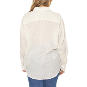 Blythe Sheer Stripe Shirt LS Azurine Multi - Camicia Donna Bianca 281200139-AZR  OBEY 