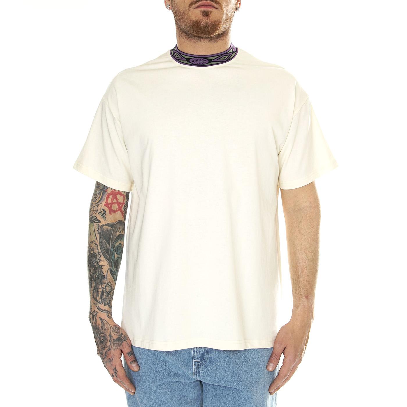 Woven Tee Off White - Maglietta Girocollo Uomo Beige FNKSS24-20912  FUNKY 