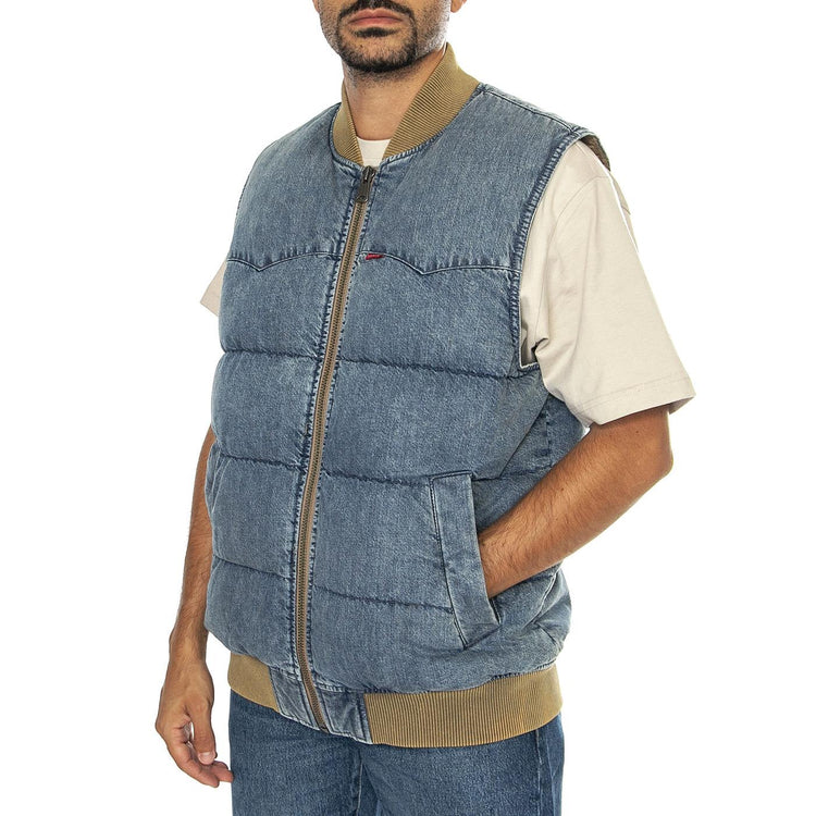 Western Super Puff Vest Slightly Sidetra Med Indigo Worn In - Giacca Smanicata Uomo Demin Jeans Blu A9128-0000  LEVIS 