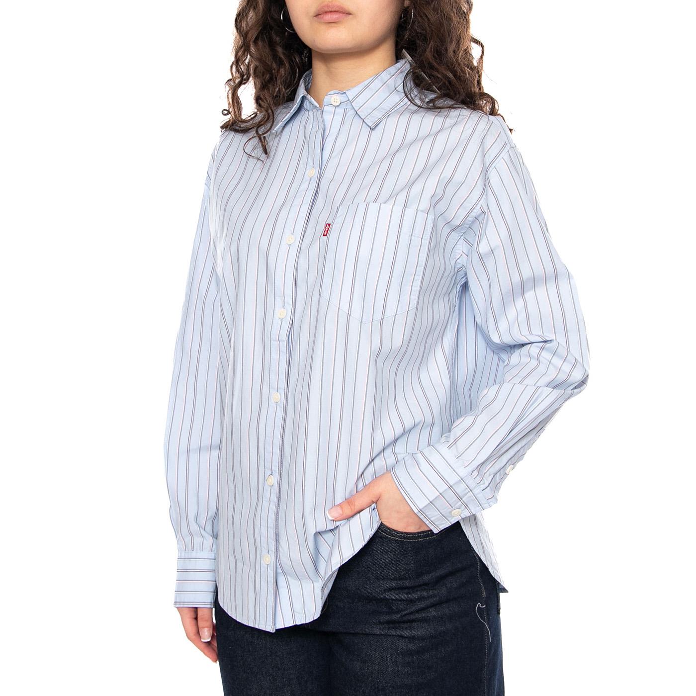Harlie Boyfriend Shirt - Amari Stripe Chambray Blue 1 Poplin - Camicia Donna Blu 001HM 0014 LEVIS 