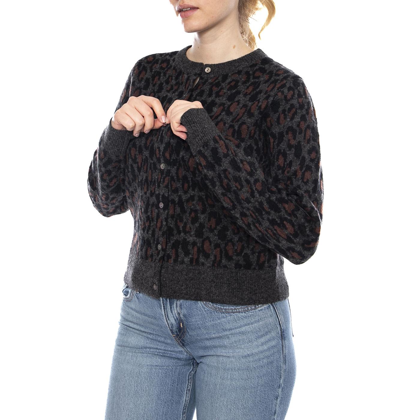 Tara Wooly Cardigan - Dilara Leopard Charc Black - Cardigan Donna Nero 004H1-0000 . LEVIS 
