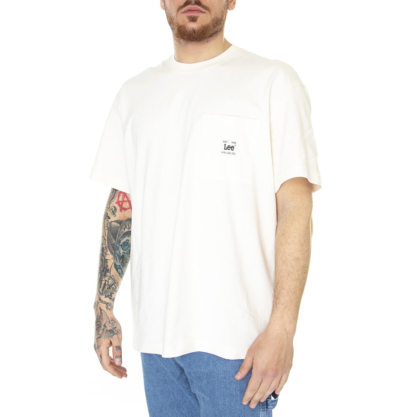 Loose Pocket Tee Ecru White - Maglietta Girocollo Uomo Beige L69QFUNQ  LEE 