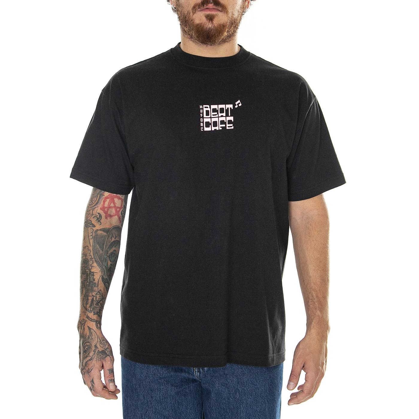 Beat Cafe S/S Tee Black - Maglietta Girocollo Uomo Nera TS02112-BLACK  HUF 