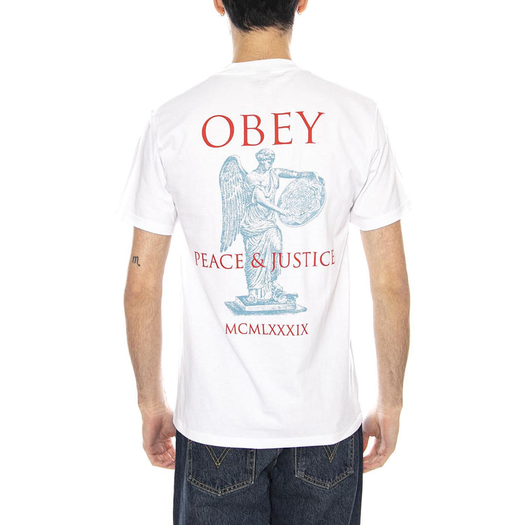 Obey Peace & Justice Statue Maglietta -- Maglietta Uomo Bianca 165264238 WHT OBEY 