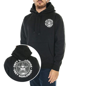 M' Obey Worldwide Globe Premium Hooded Fleece Black - Felpa con Cappuccio Uomo Nera 112843543E-BLK  OBEY 
