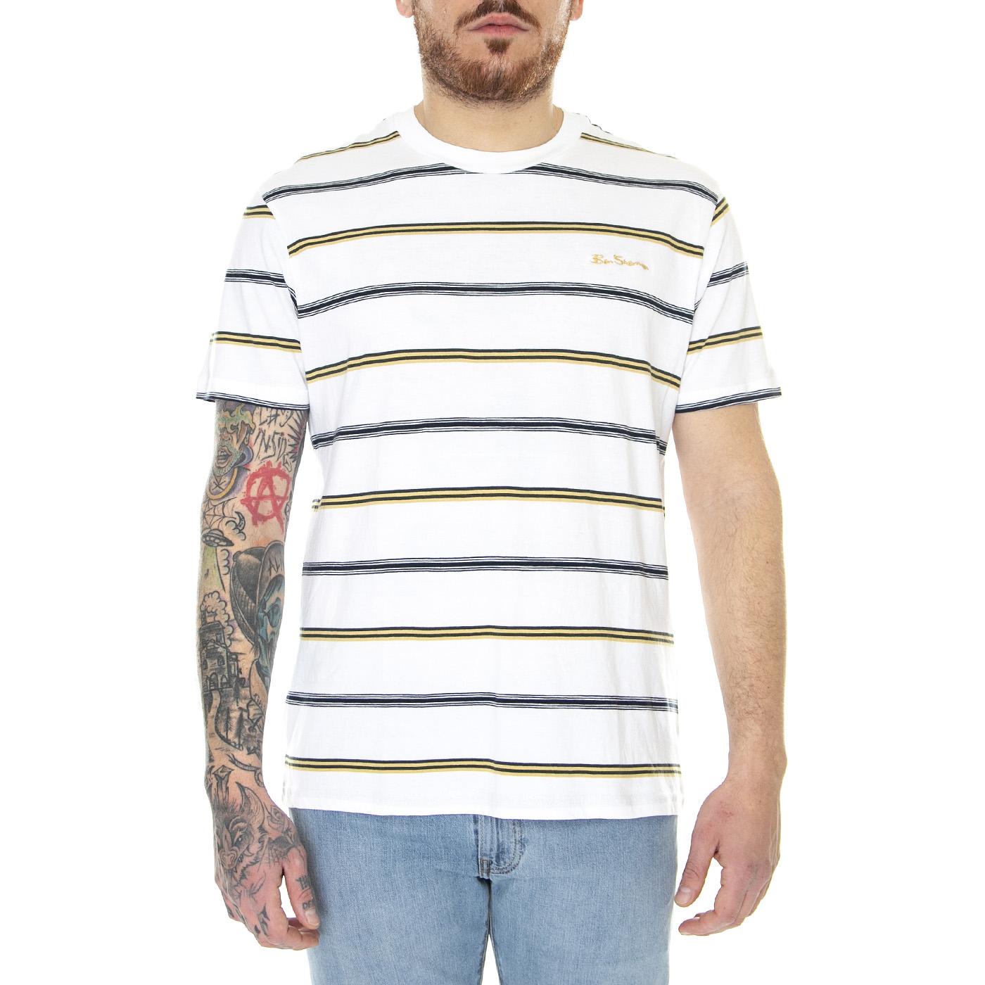 Collegiate Stripe Tee White - Maglietta Girocollo Uomo Bianca / Multicolore 63359-010  BEN SHERMAN 