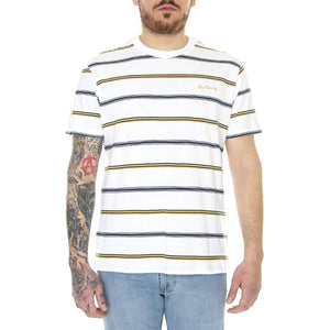 Collegiate Stripe Tee White - Maglietta Girocollo Uomo Bianca / Multicolore 63359-010  BEN SHERMAN 