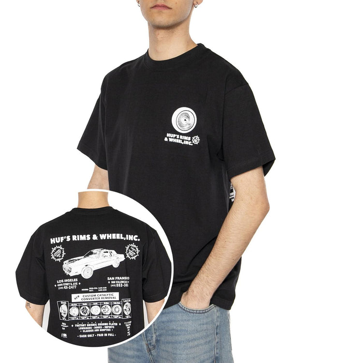 Rim & Wheel Inc S/S Tee - Maglietta Girocollo Uomo Nera TS02304-BLACK  HUF 