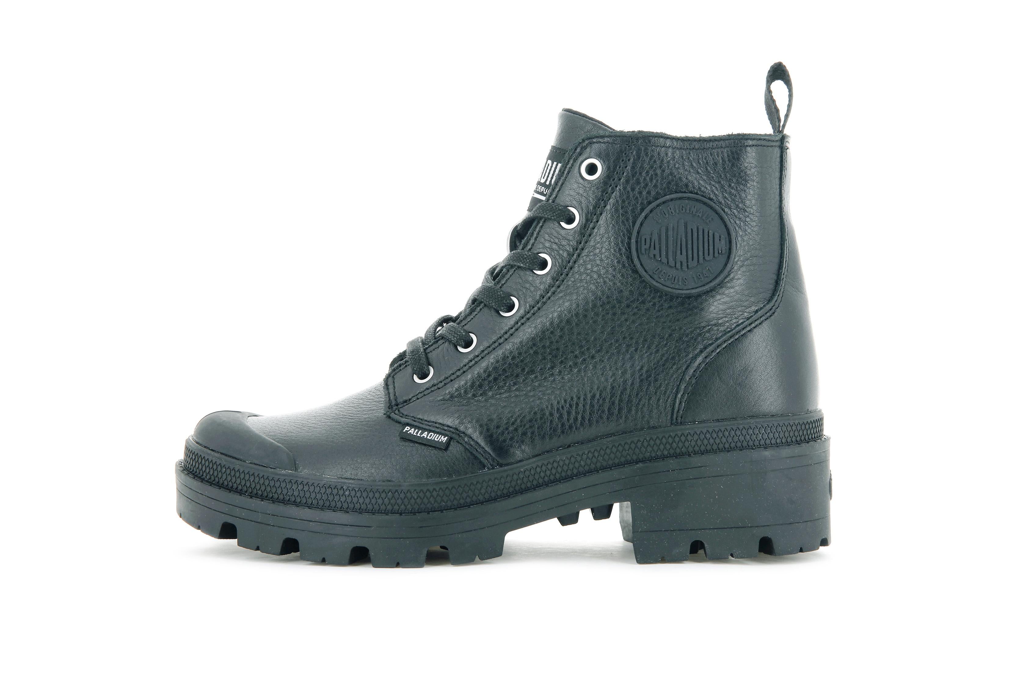 Pallabase Leather Black / Black - Scarpe Stringate Profilo Alto Donna Nere PAS96905-001-M  PALLADIUM 