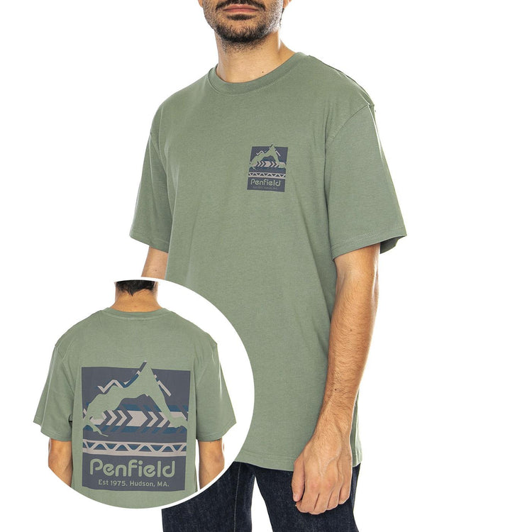 Mountain Filled Back Graphic S Laurel Wreath - Maglietta Girocollo Uomo Verde PFD0222-D66  PENFIELD 