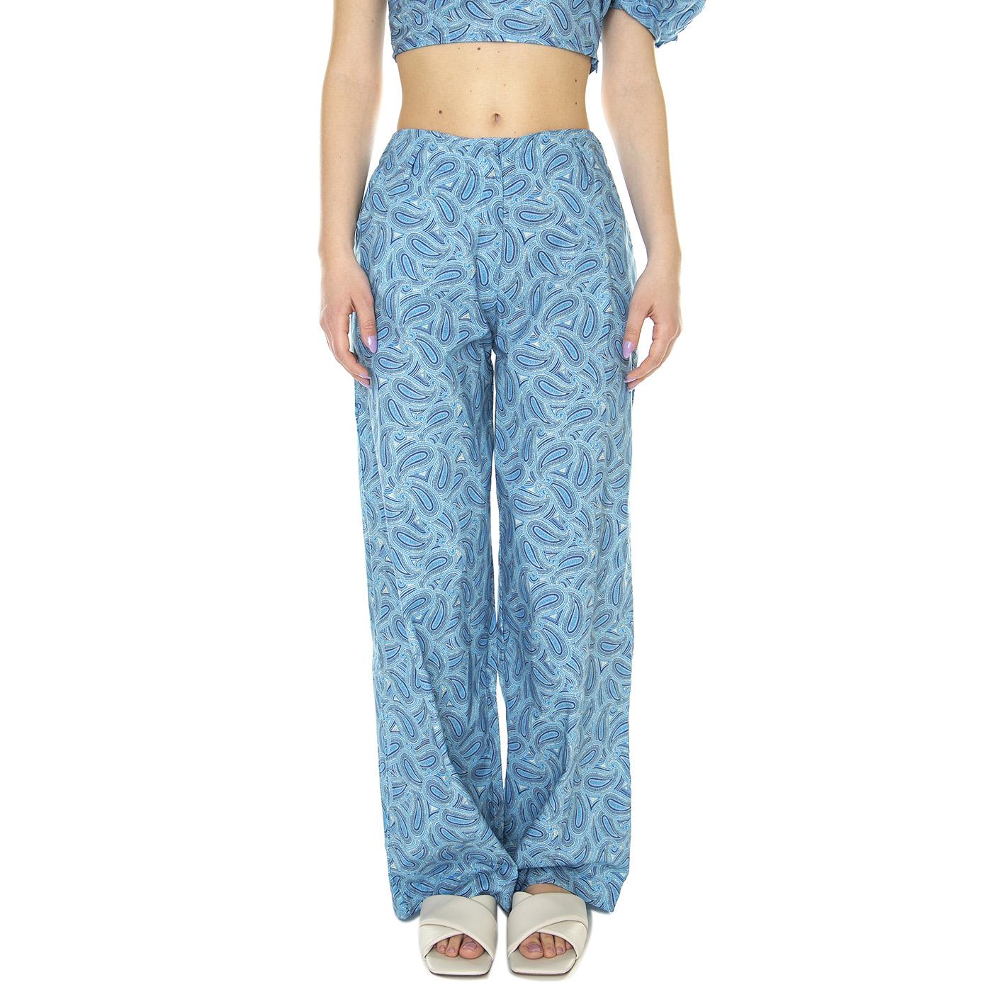 W' Pantalón Ancho con Estampado Paisley - Pantaloni Donna Blu / Multicolore 31W/41233  WILD PONY 