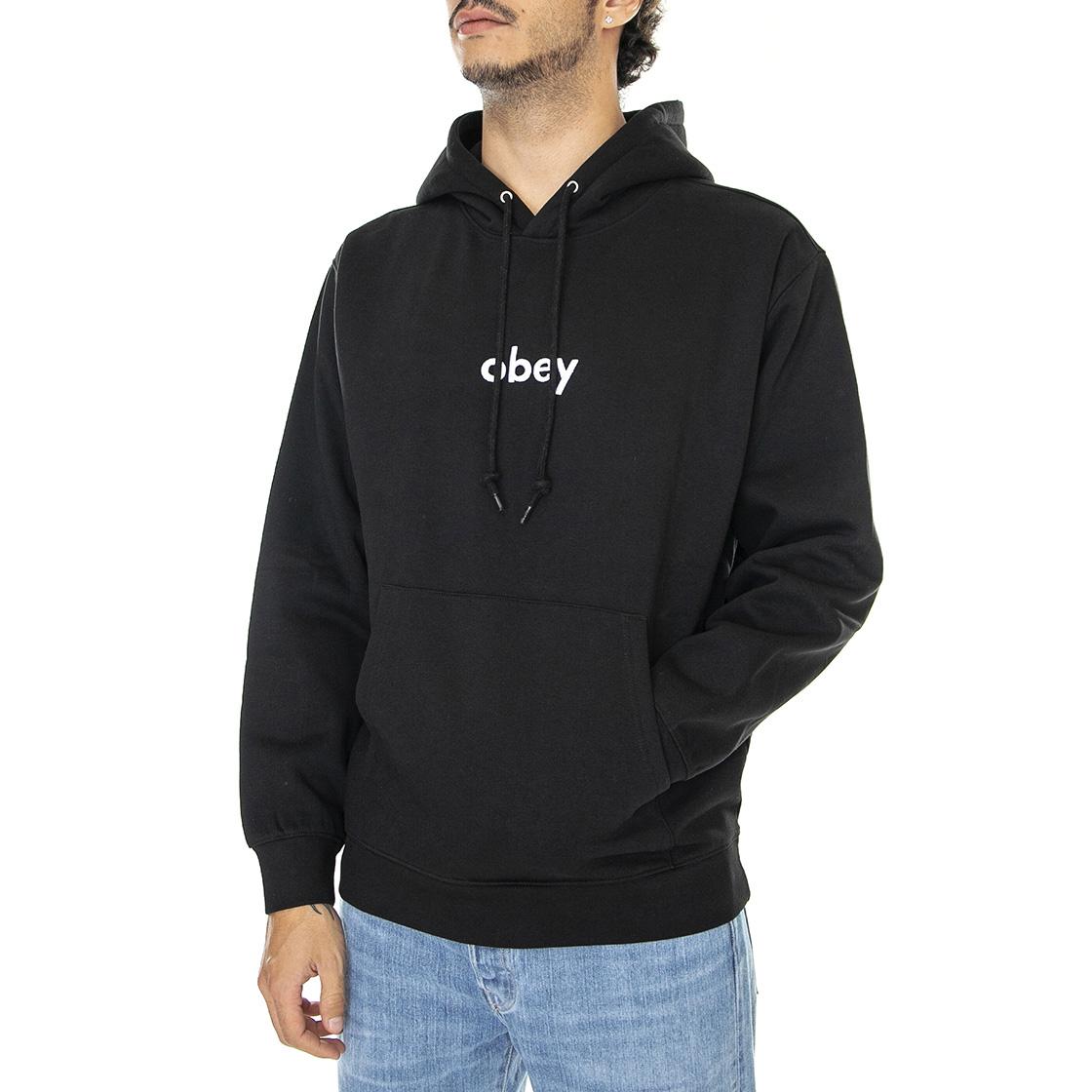 Obey Lowercase Hood Specialty Fleece Black - Felpa con Cappuccio Uomo Nera 112470162-BLK  OBEY 